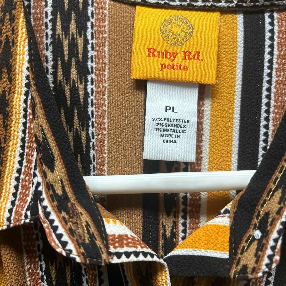 Ruby Rd. Brown and Yellow Patterned Blouse - Picture 3 of 4